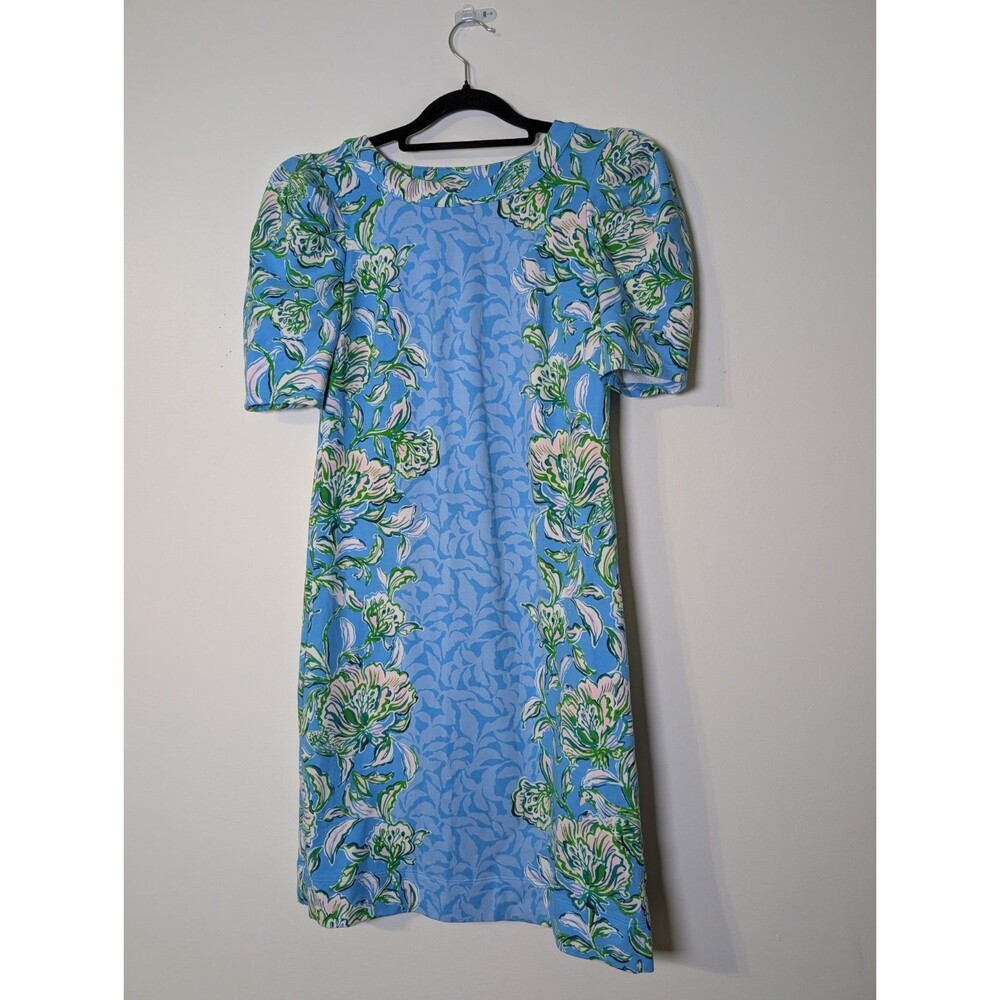 Lilly Pulitzer XXS Blue Floral Puff Sleeve Shift Dress Resort Coastal - Picture 2 of 7